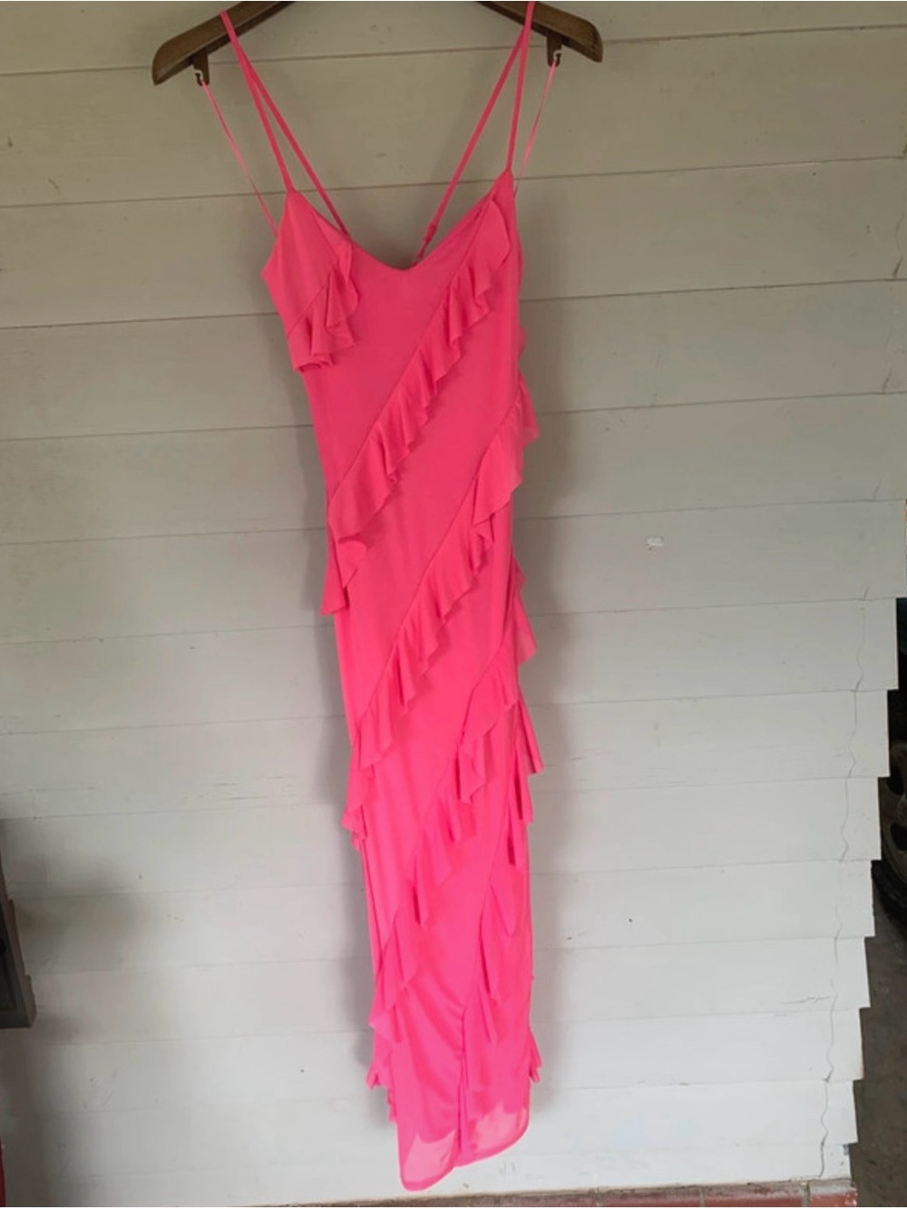 Sincerely Jules Hot Pink Ruffle Maxi Slip Dress
